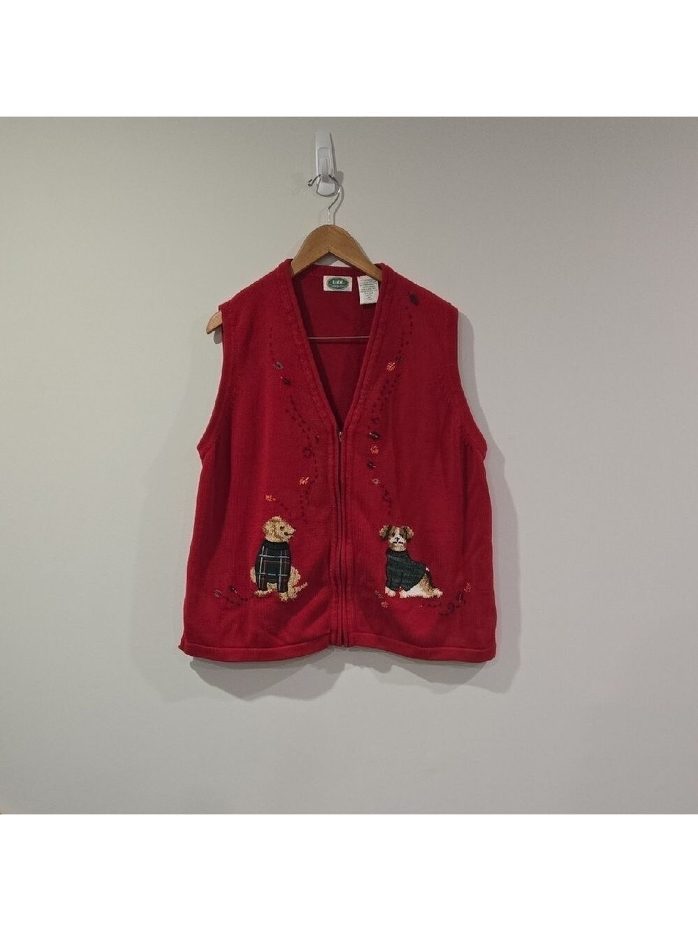 Vintage/Retro 90's Red Cotton Blend Cottagecore Vest with Dog Embroidery